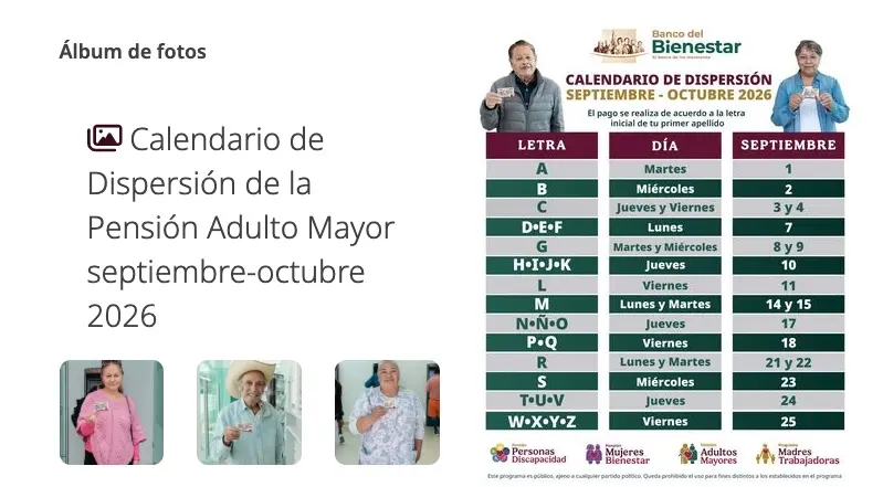 La Pensión Bienestar entregará 6 mil 400 pesos a adultos mayores durante septiembre./@gobiernodemexico
