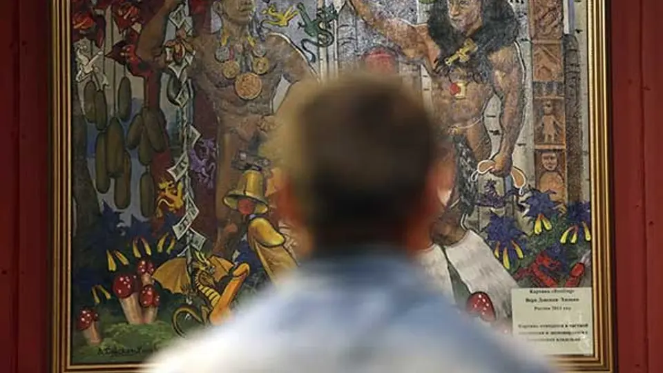 'Wrestling', la pintura de Obama y Putin... desnudos