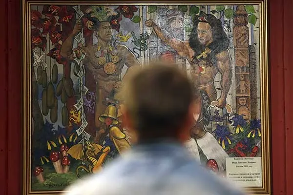 'Wrestling', la pintura de Obama y Putin... desnudos
