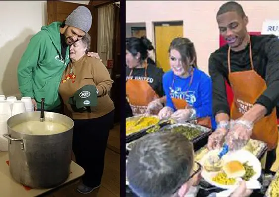 Mark Sánchez y Russell Westbrook 'acción y gracias'