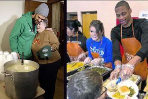 Mark Sánchez y Russell Westbrook 'acción y gracias'
