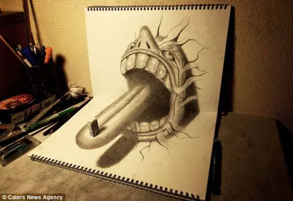 Artista crea dibujos a lápiz con ilusiones en 3D