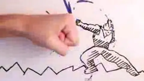 Enfrentamiento entre una mano y un dibujo animado