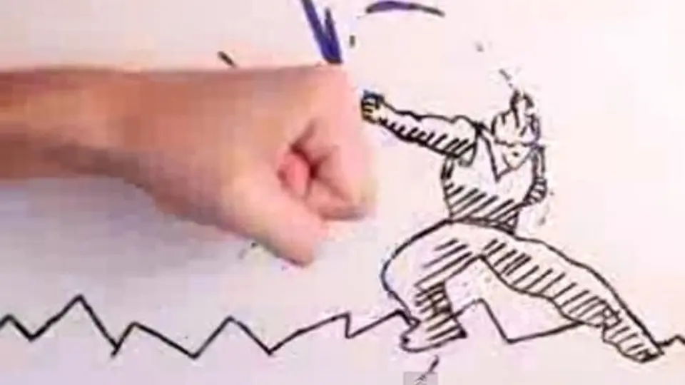 Enfrentamiento entre una mano y un dibujo animado