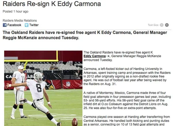Raiders firma nuevamente a pateador mexicano