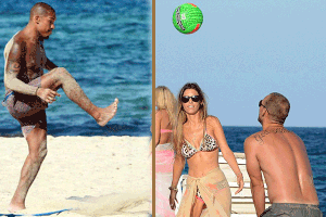 Sneijder, su esposa y De Jong 'arman' partido de voleibol