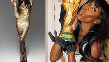 Naomi Campbell posa como la Copa del Mundo