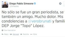 Mujer se entera de la muerte de su esposo por tuit de Simeone
