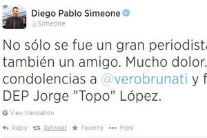 Mujer se entera de la muerte de su esposo por tuit de Simeone