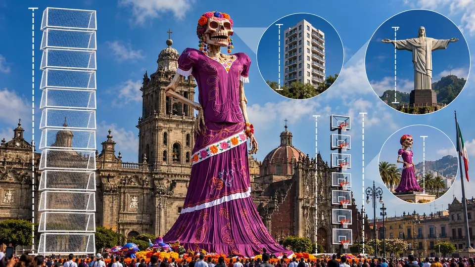 La Catrina Gigante del Zócalo mide más que el Cristo Redentor y equivale a casi 14 porterías de futbol