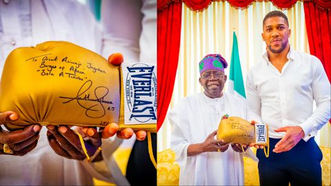 Anthony Joshua visits President Tinubu: Nigerian-born boxer gifts Jagaban 'Gold' gloves