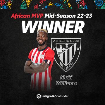 Bilbao-born Athletic Club striker Iñaki Williams wins LaLiga Santander Mid-Season African MVP Award