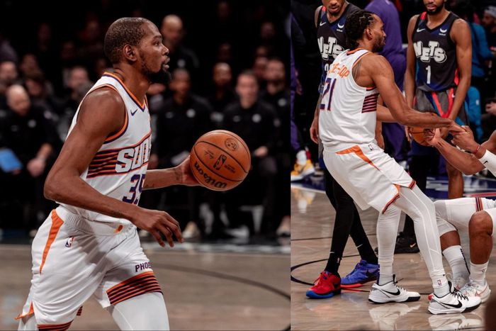 Josh Okogie and Kevin Durant combine to lead the Phoenix Suns against the Brooklyn Nets.