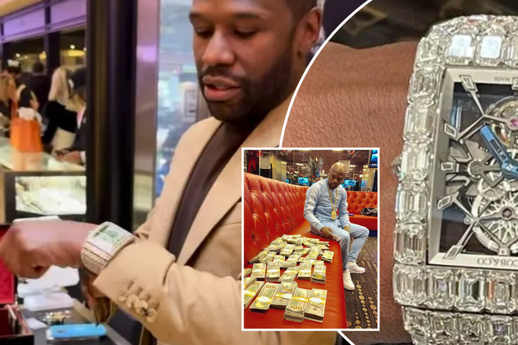 Floyd Mayweather Jnr lavishes £1.4MILLION on a 145-carat diamond-encrusted watch to celebrate his 48th birthday