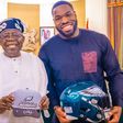 Nigerian President Bola Tinubu welcomes Philadelphia Eagles Superbowl winner Morotoluwa Ojomo at Aso Rock.