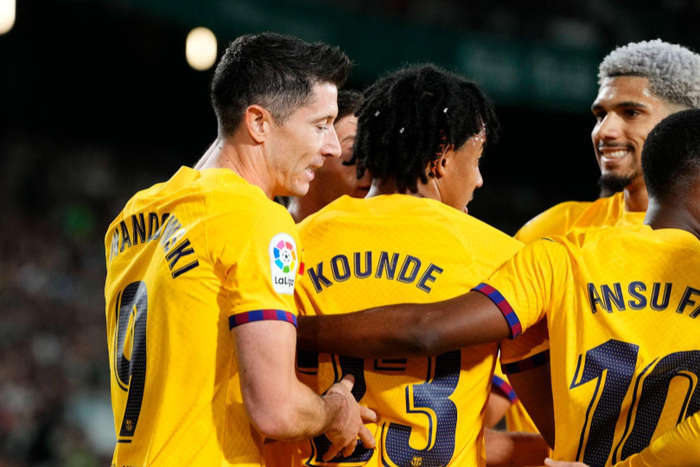 Barcelona celebrate scoring against Elche