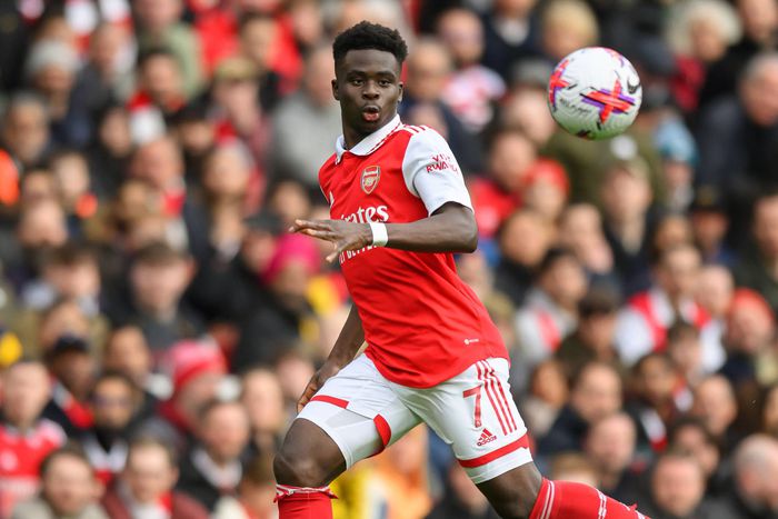 Arsenal forward Bukayo Saka in Premier League action against Crystal Palace.