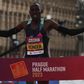 Roncer Kipkorir cuts the tape at the Prague Half Marathon