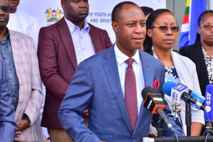 Sports Pricipal Secretary Jonathan Mueke addressing the media