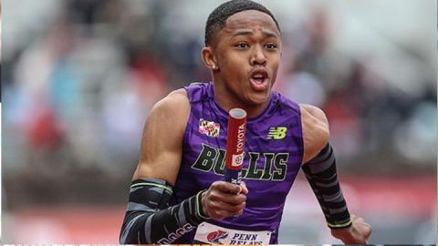 American youngster Quincy Wilson reacts after beating Usain Bolt's 400m record