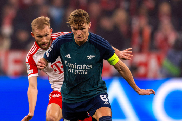 Konrad Laimer did an excellent jon marshalling Arsenal's Martin Odegaard during the UCL quarter-final clash || Image credit: Imago