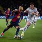 : FREDERICO DIMARCO of Inter Milan, LAMINE YAMAL of Barcelona and ALESSANDRO BASTONI of Inter Milan during the UEFA Champions League match between FC Barcelona, Barca
