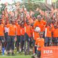 FKF president Nick Mwendwa with young girls during the FIFA/FKF Women’s Football Campaign