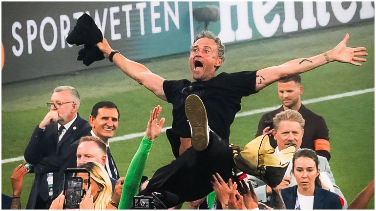 PSG's legendary manager Luis Enrique celebrates his second UCL win as a coach.