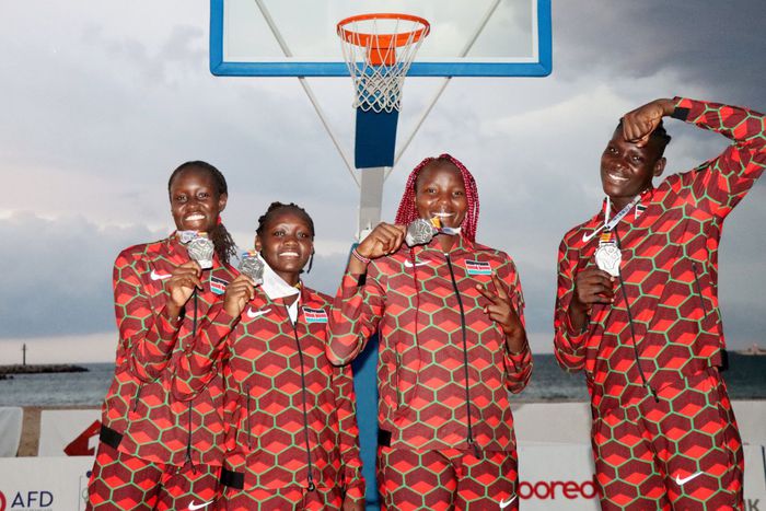 Kenya's 3x3 women's basketball team after winning silver at Africa Beach Games.