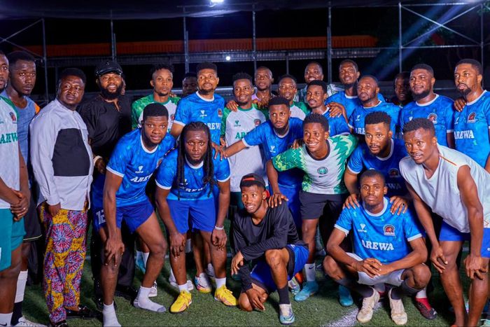 Super Eagles of Nigeria captain Ahmed Musa thanks fans as he celebrates a successful Arewa Charity Match.