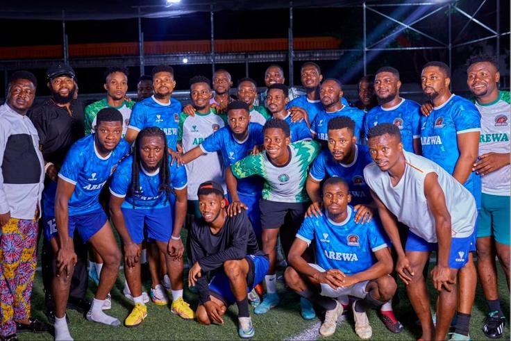 Super Eagles of Nigeria captain Ahmed Musa thanks fans as he celebrates a successful Arewa Charity Match.
