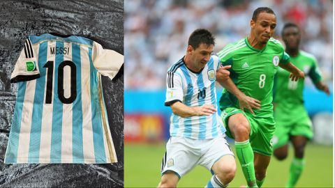 Osaze Odemwingie shows off Lionel Messi World Cup exchanged Jersey