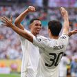Gonzalo Garcia of Real Madrid (r) celebrates scoring their first goal with Trent Alexander Arnold of Real Madrid (l) during the Real Madrid vs Juventus FIFA Club World Cup match at Hard Rock Stadium, Miami Gardens. Picture credit: David Klein Sportimage