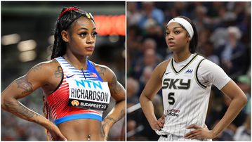 Sha'Carri Richardson Reacts to Angel Reese's Matrix-Inspired Pre-Game Look