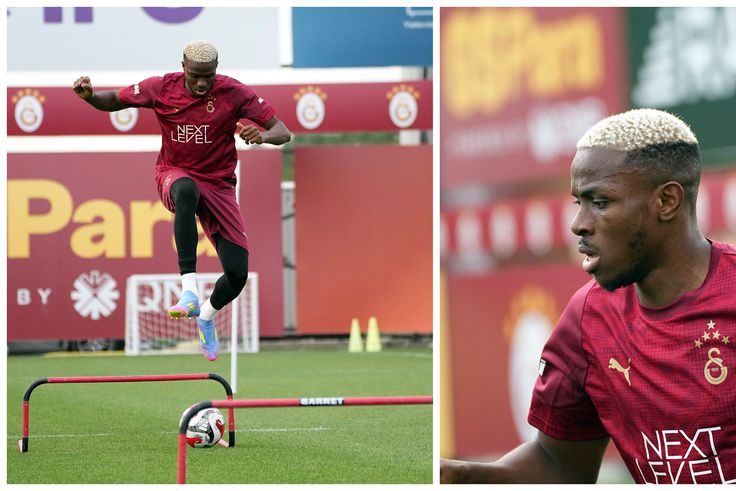 Victor Osimhen first training in pictures: Nigerian striker gets down to business in Galatasaray colours