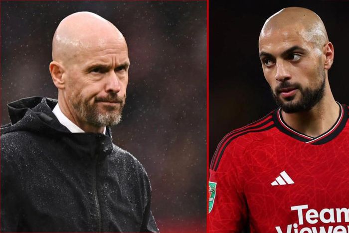 Manchester United manager Erik ten Hag and Sofyan Amrabat || Image via GOAL