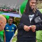 In London, Super Eagles stars Iwobi, Bassey and Chukwueze celebrate Nigerian Independence Day with cake and music.