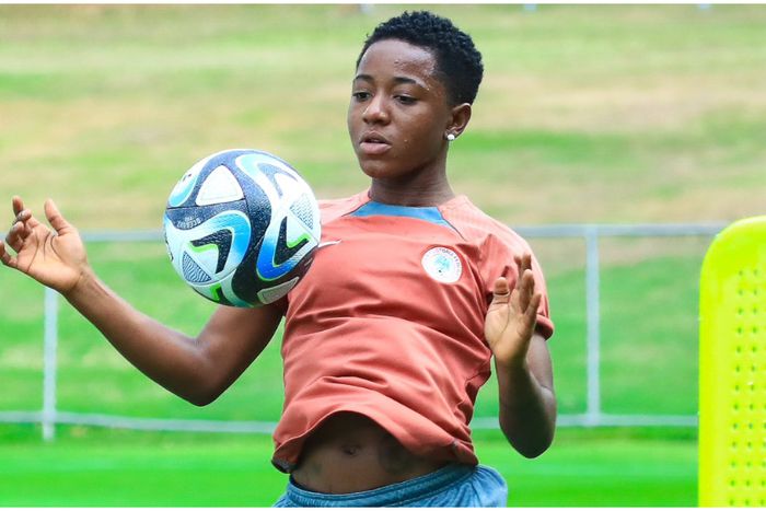 Deborah Abiodun in her element with the Super Falcons.