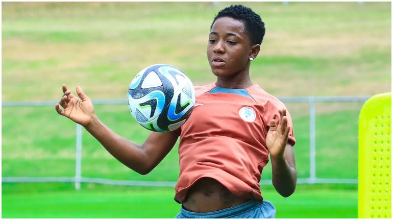 Deborah Abiodun in her element with the Super Falcons.