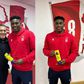 Taiwo Awoniyi celebrates MOTM award with Super Eagles coach José Peseiro