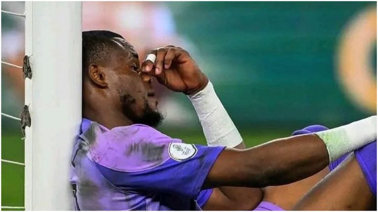 A distraught Super Eagles goalkeeper Stanley Nwabali. (Photo Credit: Nwabali/IG)