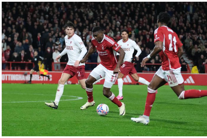 Nigeria's Taiwo Awoniyi against Manchester United at the City Ground.