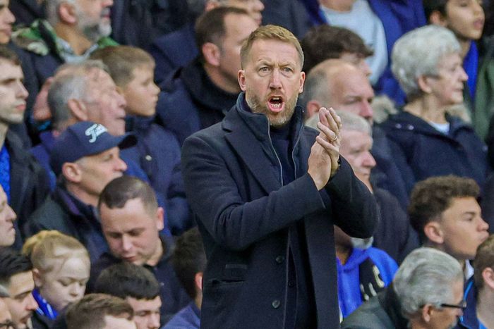 Chelsea maanger Graham Potter gestures on the touchline.