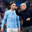 Josep Guardiola coach of Manchester City instructs Jack Grealish of Manchester City after the final whistle during the Premier League match at the Etihad Stadium, Manchester. Picture credit: Andrew Yates / Sportimage