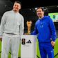 Patrick Mahomes teams up with Lionel Messi as the superstars pose with the FIFA World Cup trophy.
