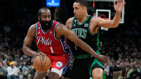 No Embiid, no problem as James Harden erupts for 45 points to help Sixers steal Game 1 win over Celtics.