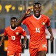 Rising Stars player Lawrence Okoth celebrates scoring against Morocco in their AFCON opener.