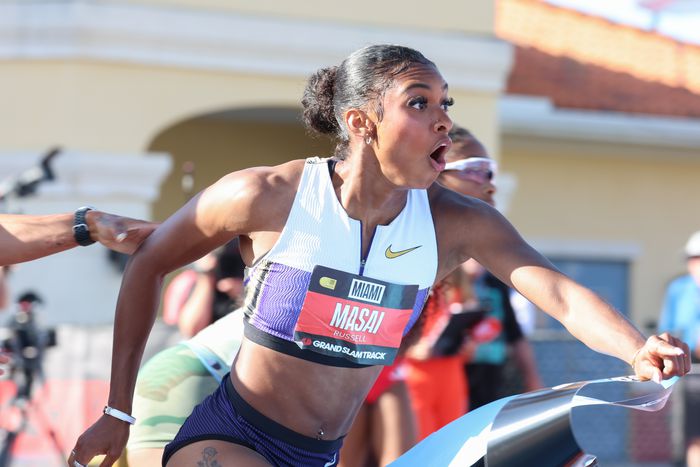 Masai Russell Sets American Record at Miami Grand Slam Track With Blistering 100mH Run