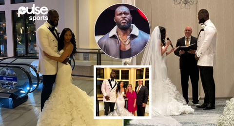 WWE superstars turn up as Nigerian giant Omos weds longtime girlfriend Cheyenne (Photos)
