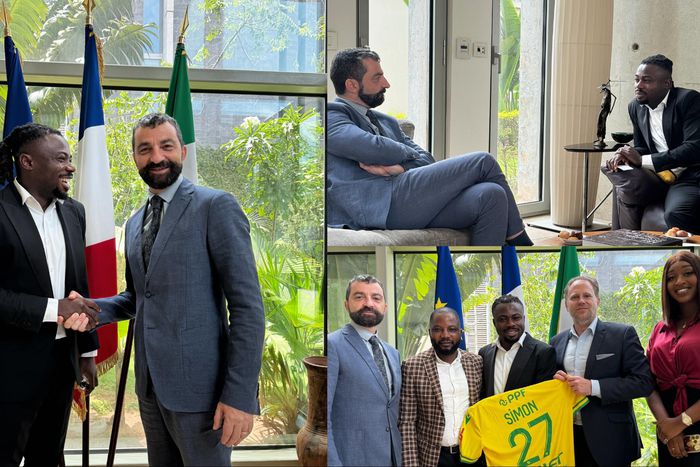 Super Eagles star Moses Simon teams up with France's Ambassador to Nigeria ahead of the 2024 Paris Olympics.